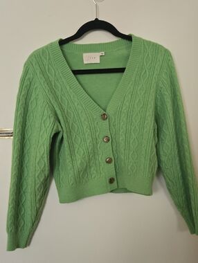 Lush Mint Green Cable Knit V-Neck Cardigan